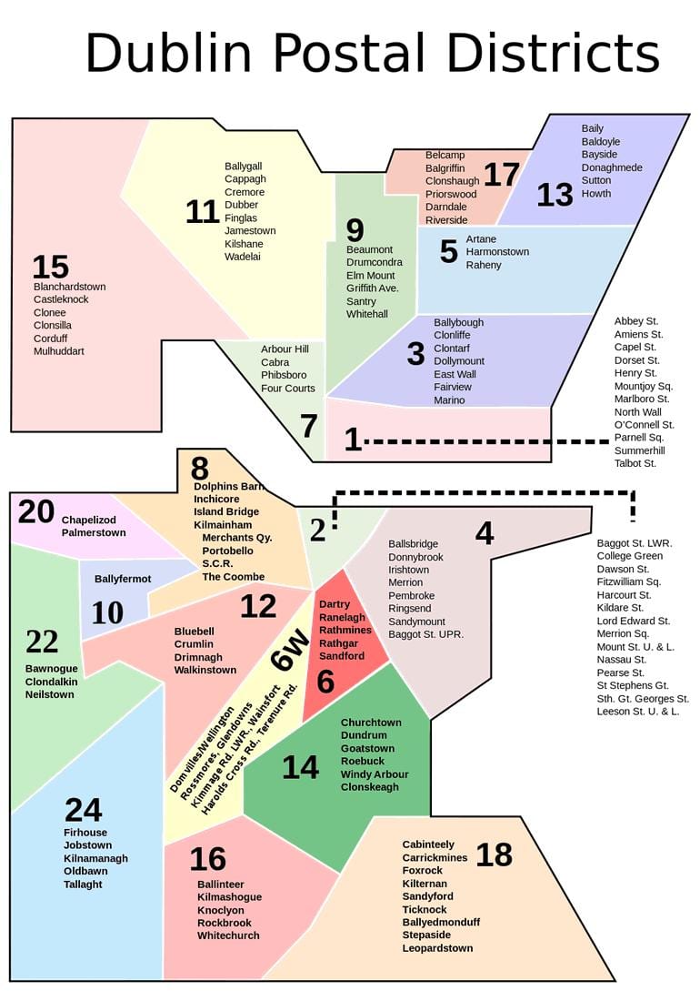 map of Dublin postcodes