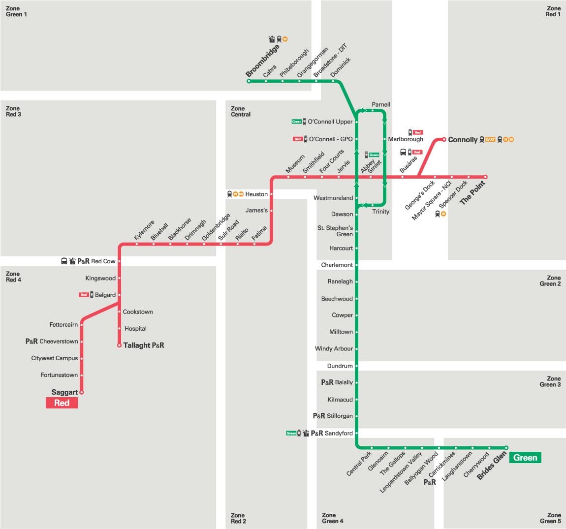 ডাবলিন Luas লাল লাইন মানচিত্র